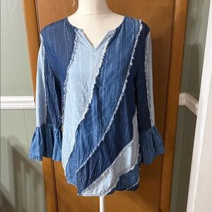 Tru Luxe  Denim Patchwork Blouse Size M